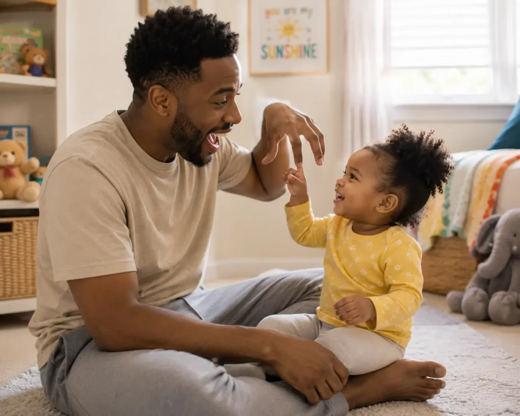 Father playing and singing with daughter