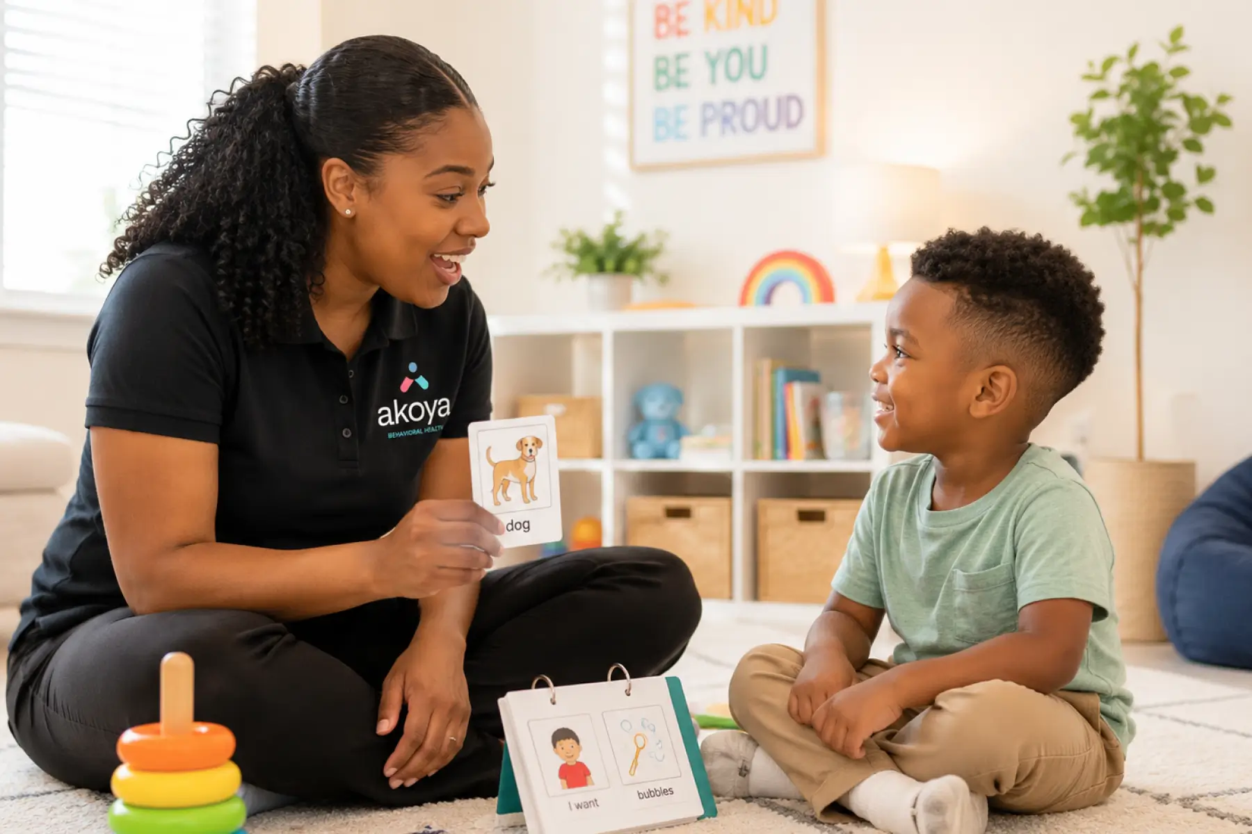 ABA therapist with child in clinic